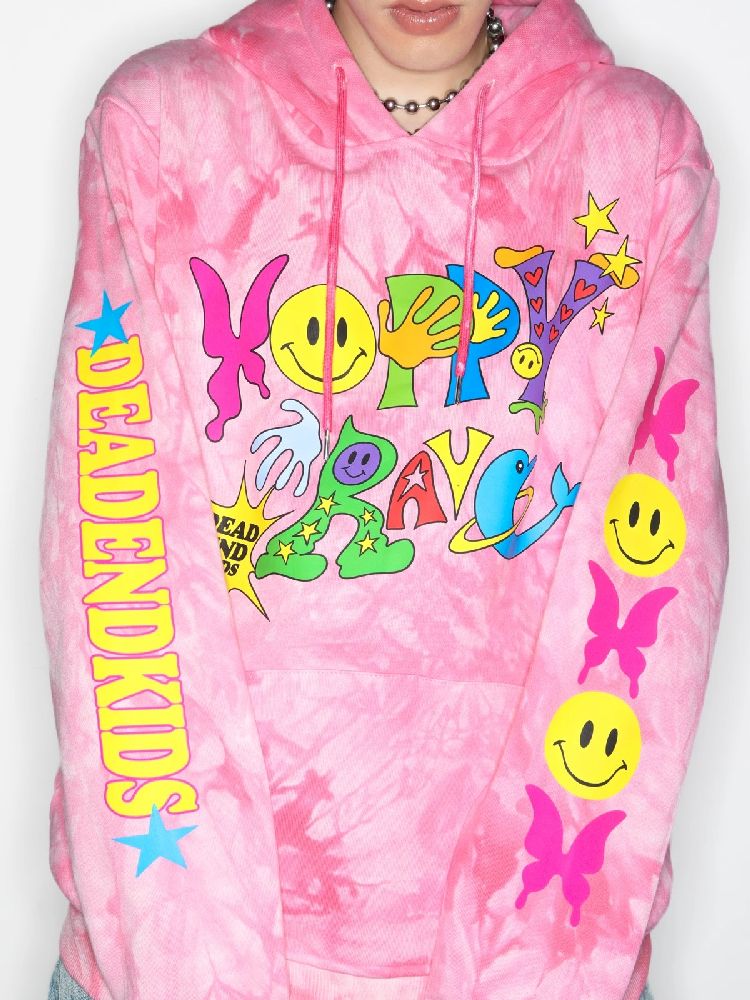 Smiley Pink Tie-Dye Hooded Sweatshirt