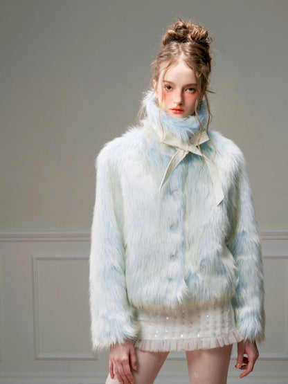 Blue Sweet Warm Fur Long Hair Outer