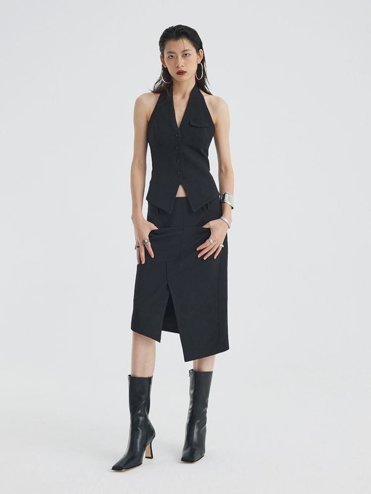 Asymmetric Slit Hem Suit