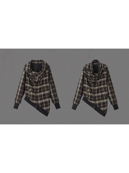 Loose plaid asymmetrical sweater jacket