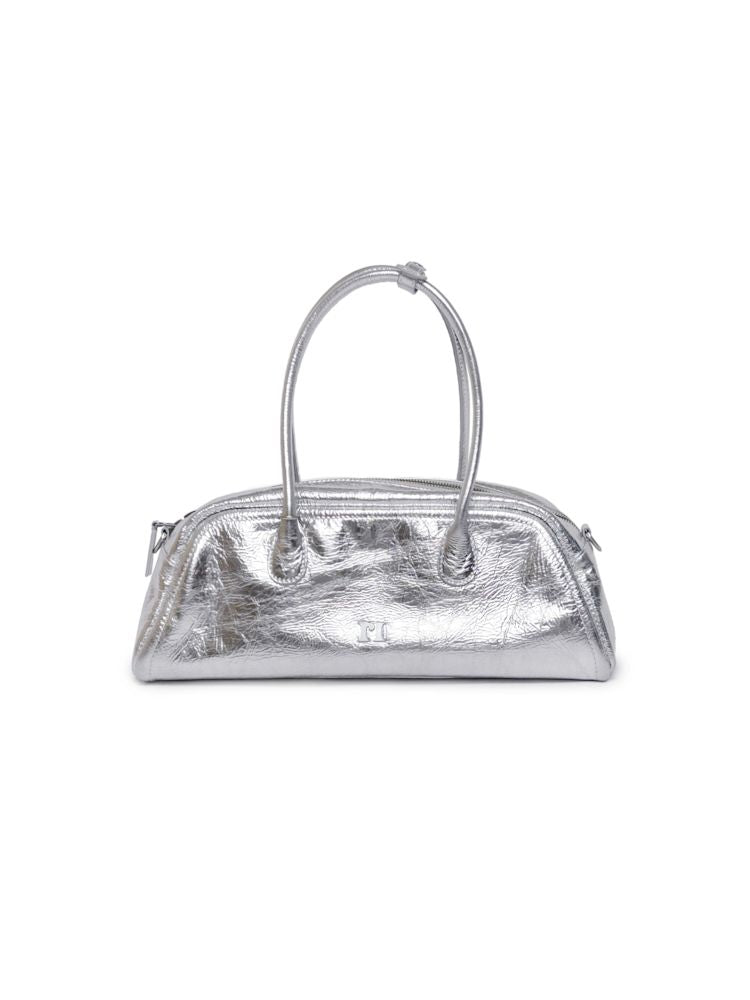 Glossy Wrinkled Leather Baguette Tote