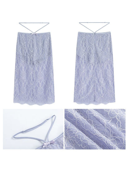 Lace Camisole + Low Waist Lace Half Skirt Set