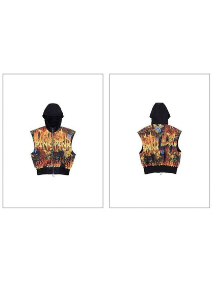 Flaming Cat Rock Punk Genderless Sleeveless Jacket