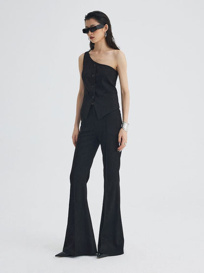 Mid Waist Slim Flared Western Trousers