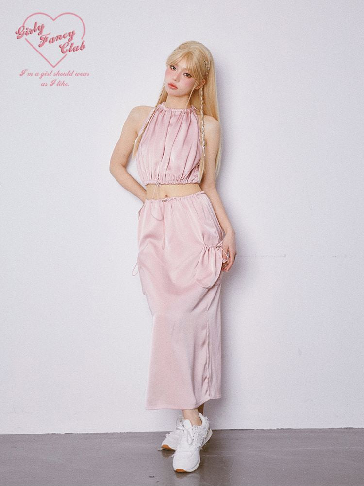 Drawstring Sleeveless Top and Half Skirt Set