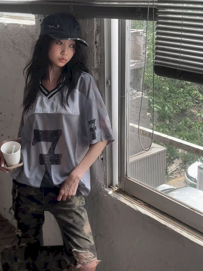 Satin Patchwork Street Oversize Jersey T-Shirt