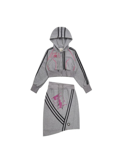 Hooded Sweatshirt Short Jacket Half Skirt Set