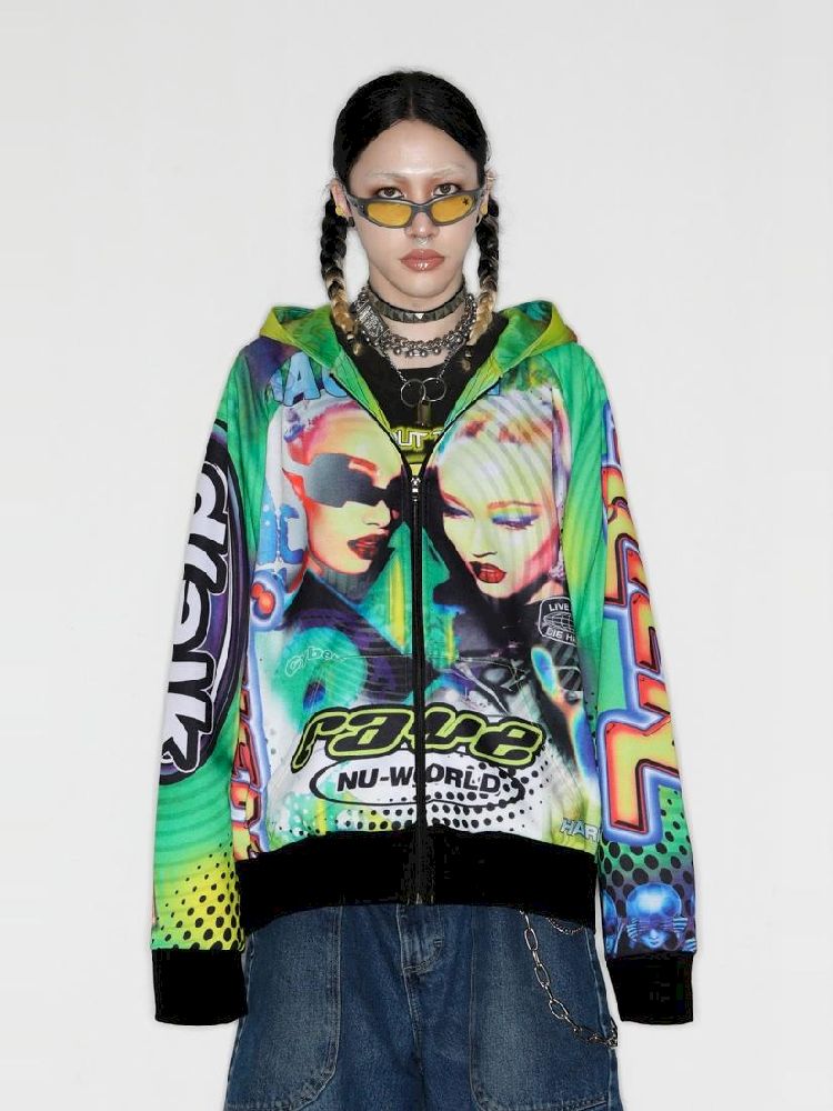 Retro Street Alien Loose Hooded Jacket