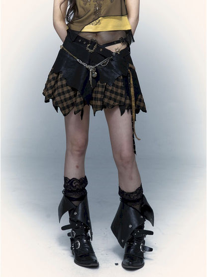 Punk Dark Rock Street Irregular Splicing Halter Skirt