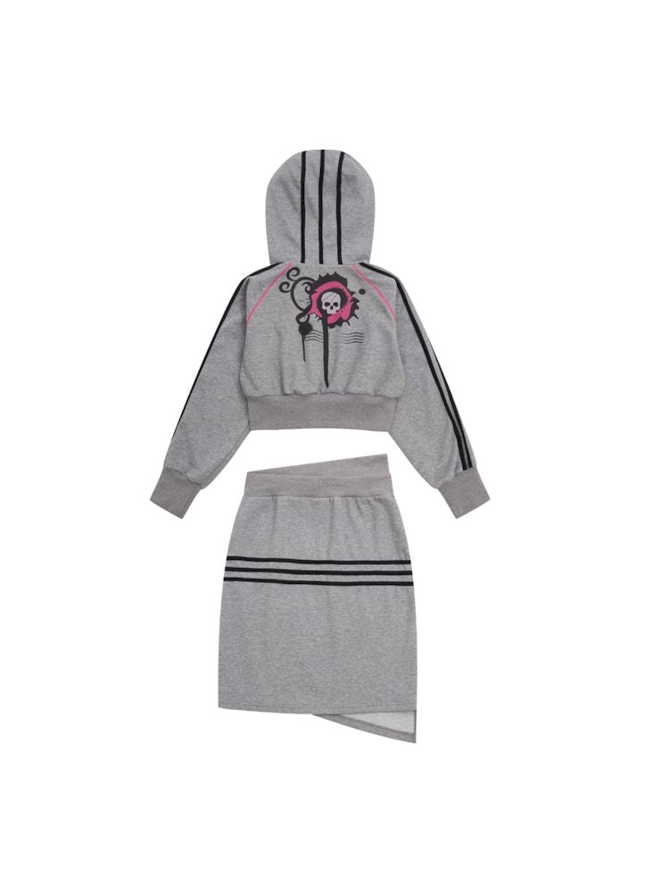 Hooded Sweatshirt Short Jacket Half Skirt Set