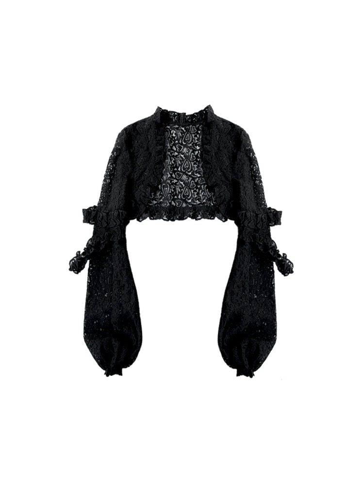 Lantern Sleeve Shoulder Lace Ultra Short Blouse