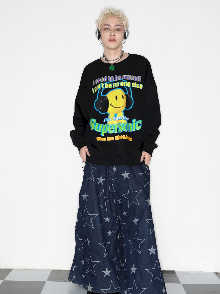 American Casual Street Smiley Loose Pullover