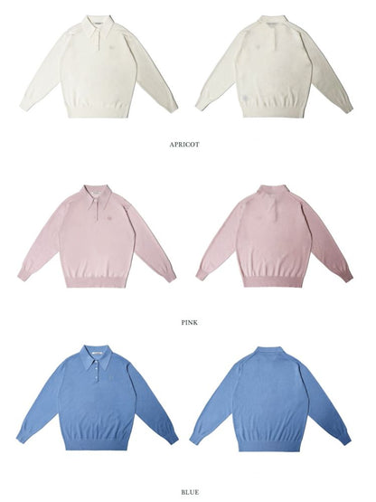 Polo collar long-sleeved jumper