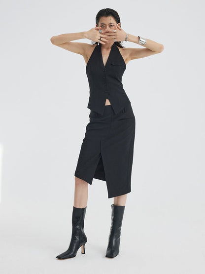 Asymmetric Slit Hem Suit