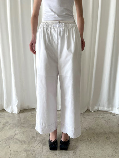 Elastic Waist Lace Hem Pants