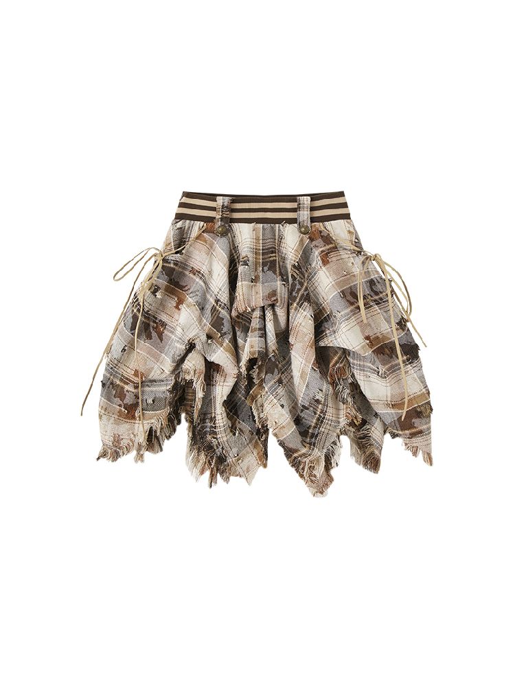 Plaid Irregular Pom Pom Halter Skirt