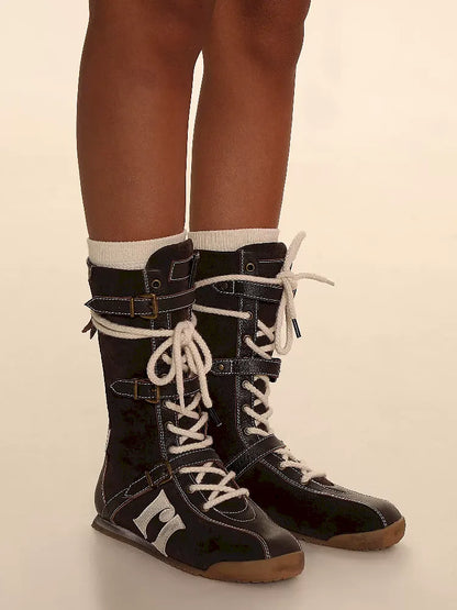 Lace Up Back Zipper Boxing Boots