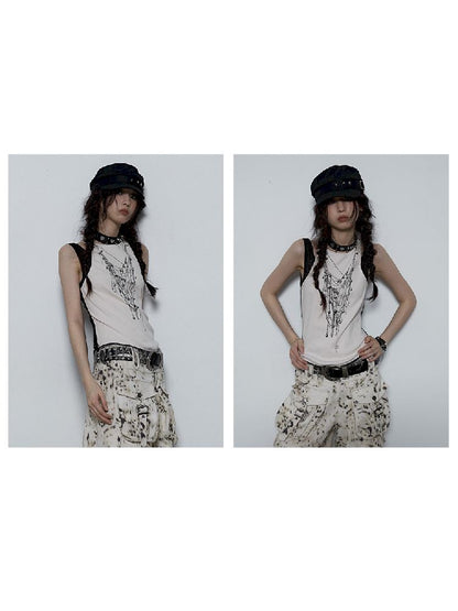 Fake Two Piece Clashing Fringe Patchwork Vest