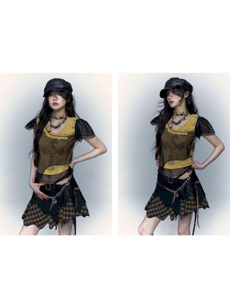 Punk Dark Rock Street Irregular Splicing Halter Skirt