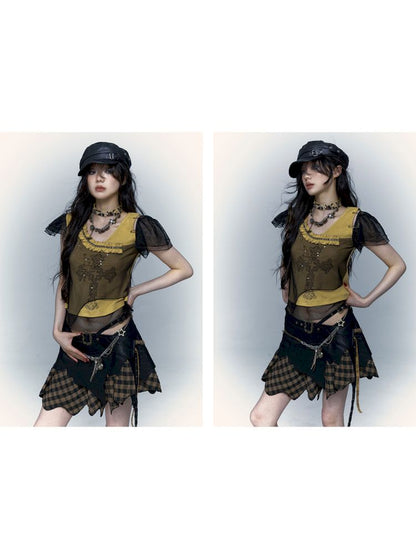 Punk Dark Rock Street Irregular Splicing Halter Skirt