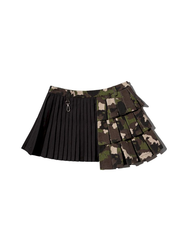 Patchwork Camouflage Pleated Skirt