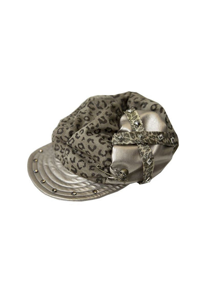 Punk Leopard Print Splicing Rivets Beret