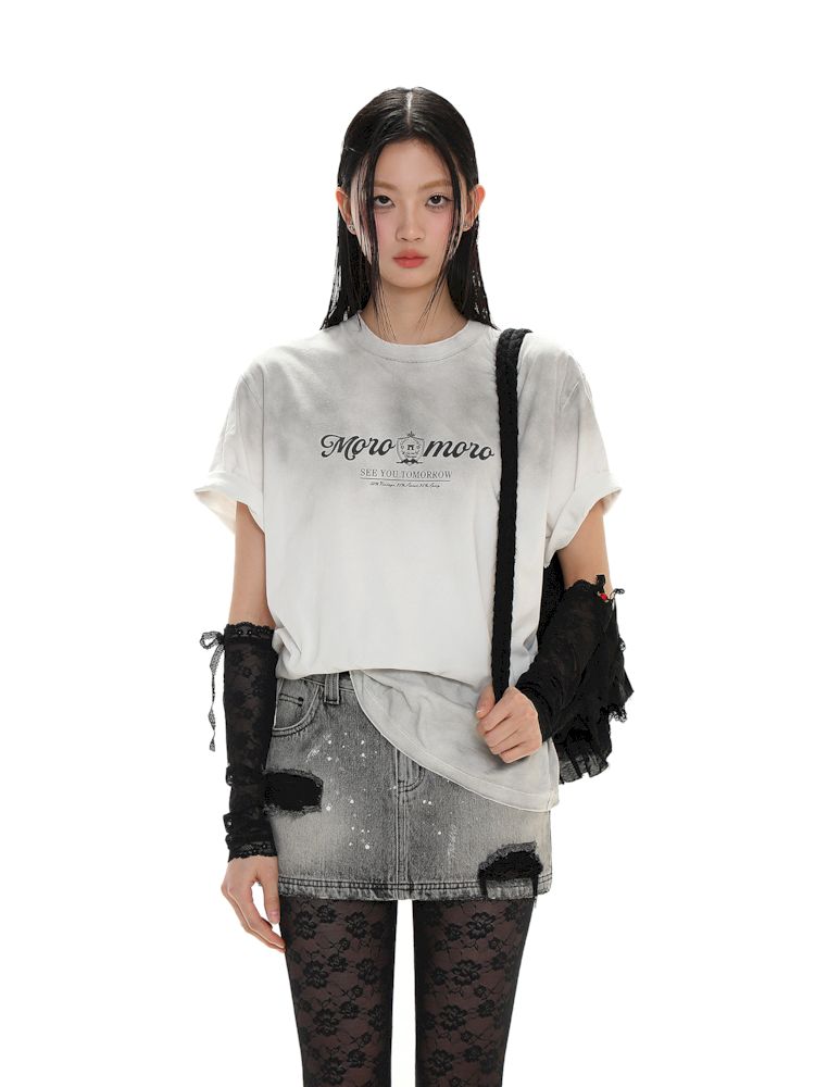 Emblem Printed Loose Short Sleeve T-Shirt