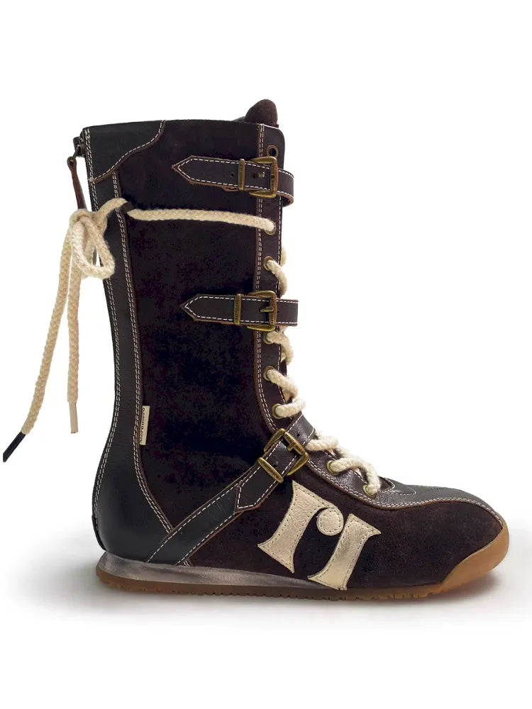 Lace Up Back Zipper Boxing Boots