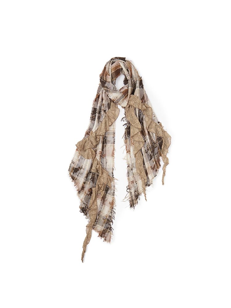 Patchwork Irregular Tassel Long Scarf