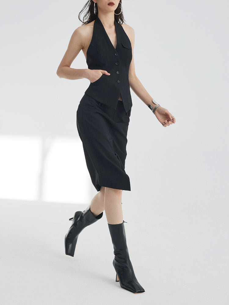 Asymmetric Slit Hem Suit