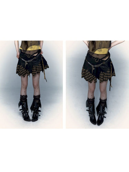 Punk Dark Rock Street Irregular Splicing Halter Skirt