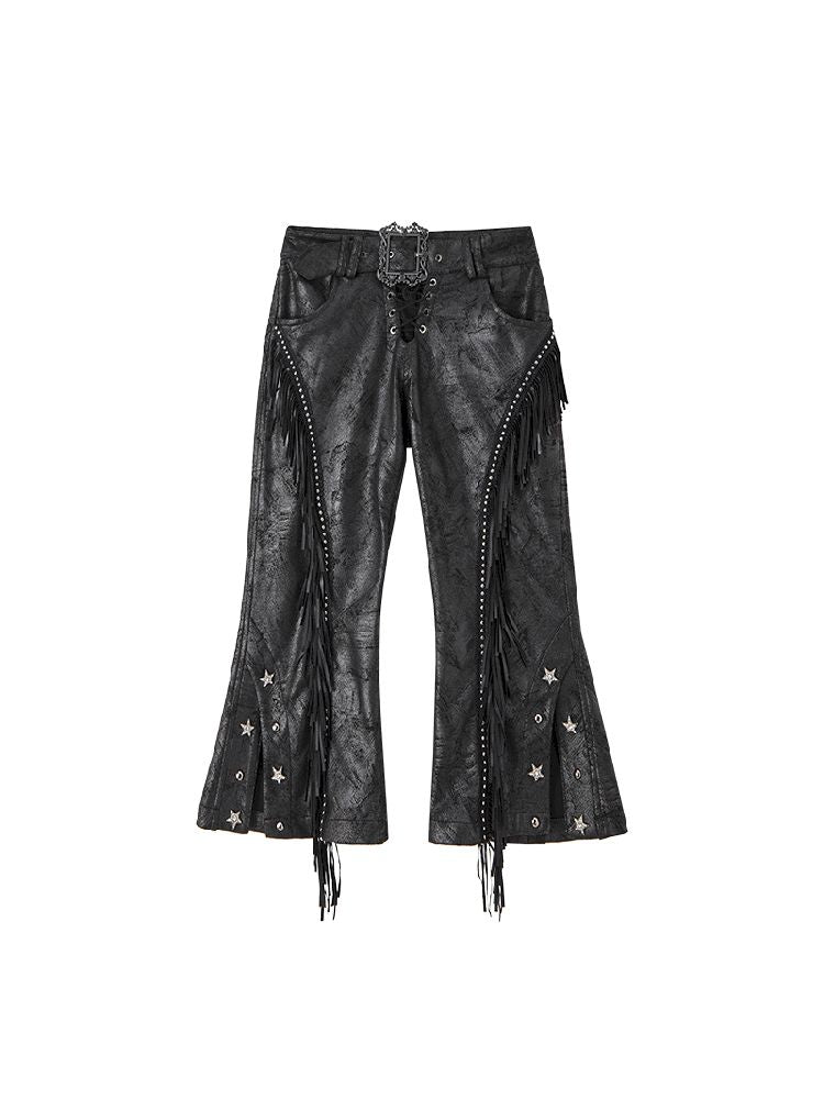 Low Waisted Flared 7/10 Leather Pants