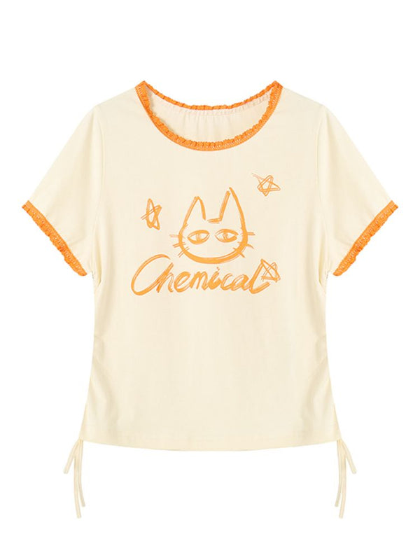 Vintage Color Clash Stretch Lace Short Sleeve Tee