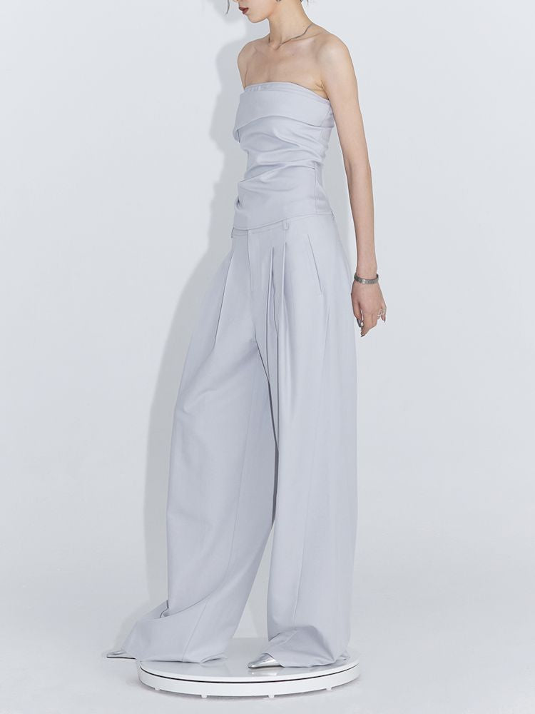 Pinch Pleat Wide Leg Suit