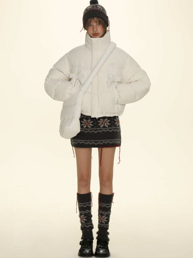 Absorbent bow short down jacket