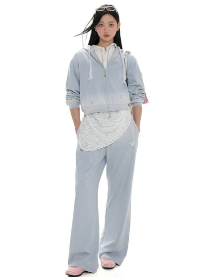 Hole Breaking Hooded Sweatshirt Cardigan Pants