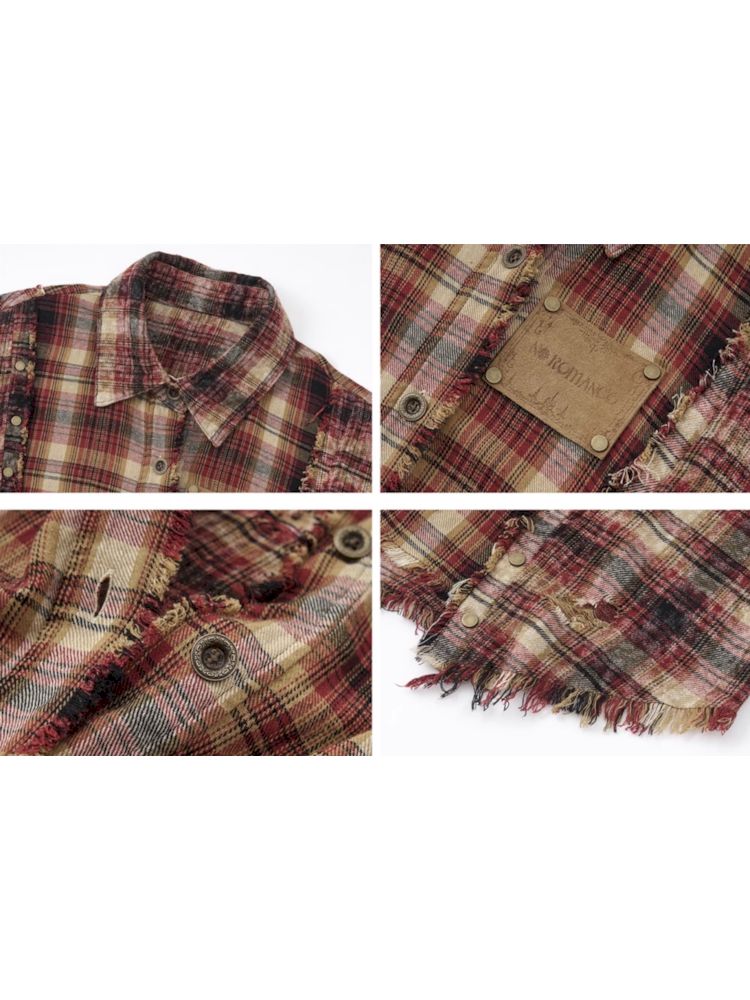 Old washed color collision plaid shirt