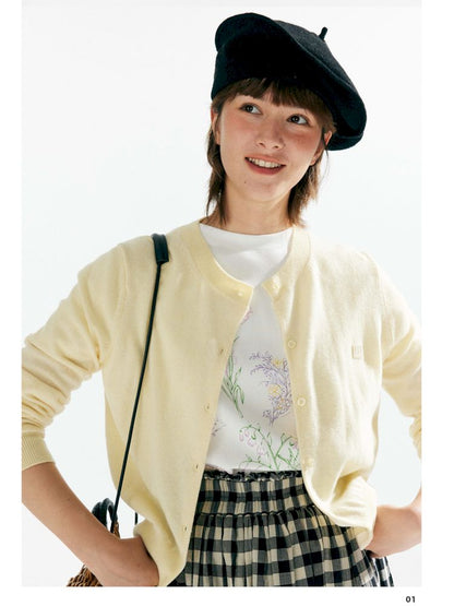 Letter Embroidery Crew Neck Cardigan