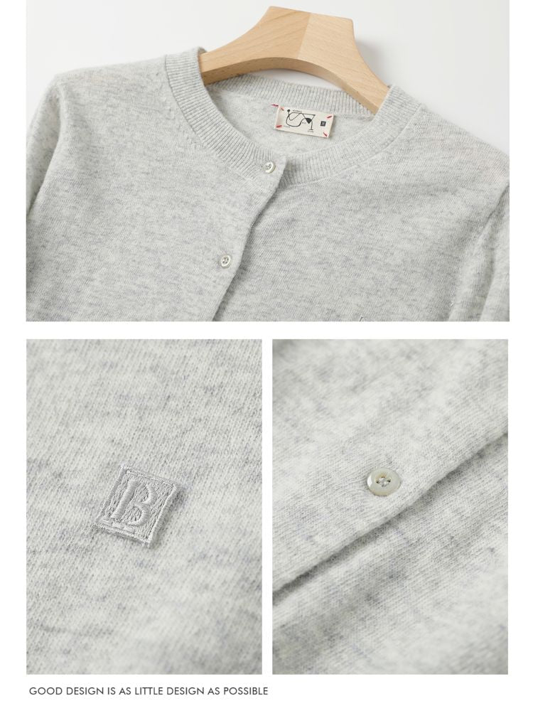 Letter Embroidery Crew Neck Cardigan