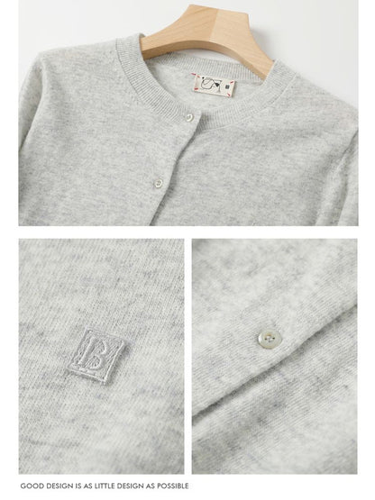 Letter Embroidery Crew Neck Cardigan