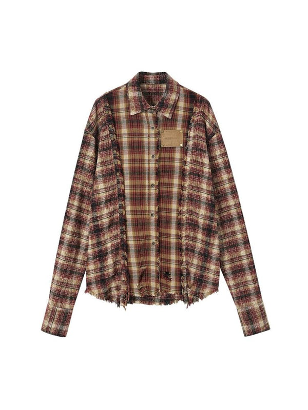 Old washed color collision plaid shirt