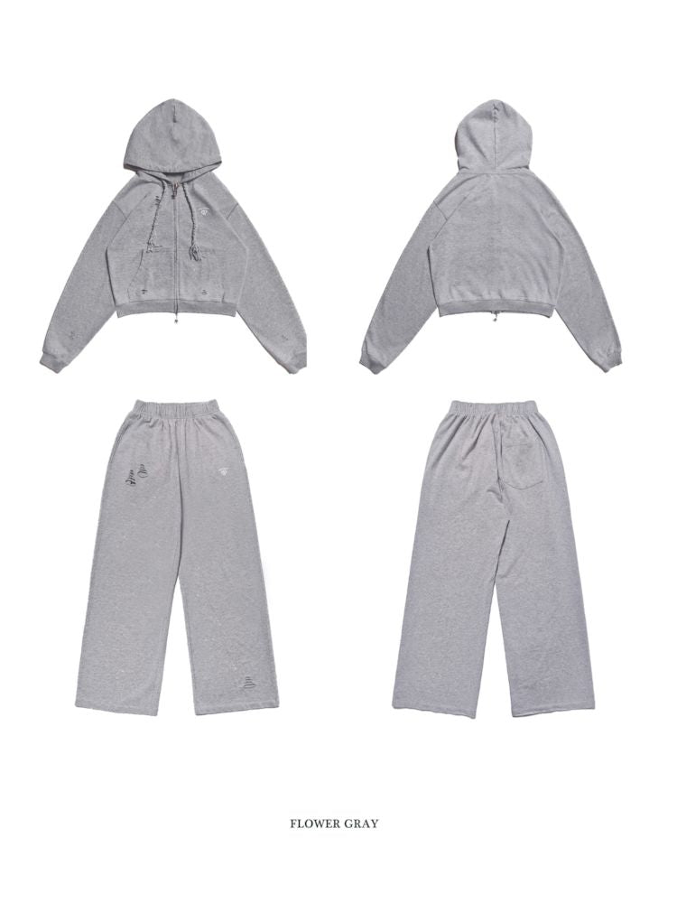 Hole Breaking Hooded Sweatshirt Cardigan Pants