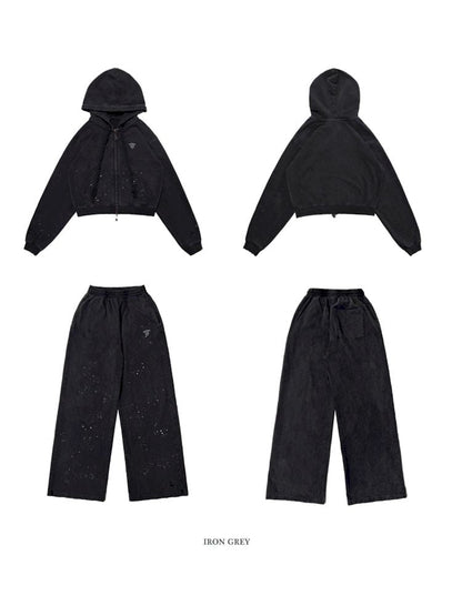 Hole Breaking Hooded Sweatshirt Cardigan Pants