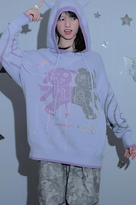 Loose Fit Purple Devil Horn Sweater