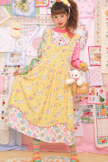 Yellow Cat Print Sleeveless Vintage Skirt Dress