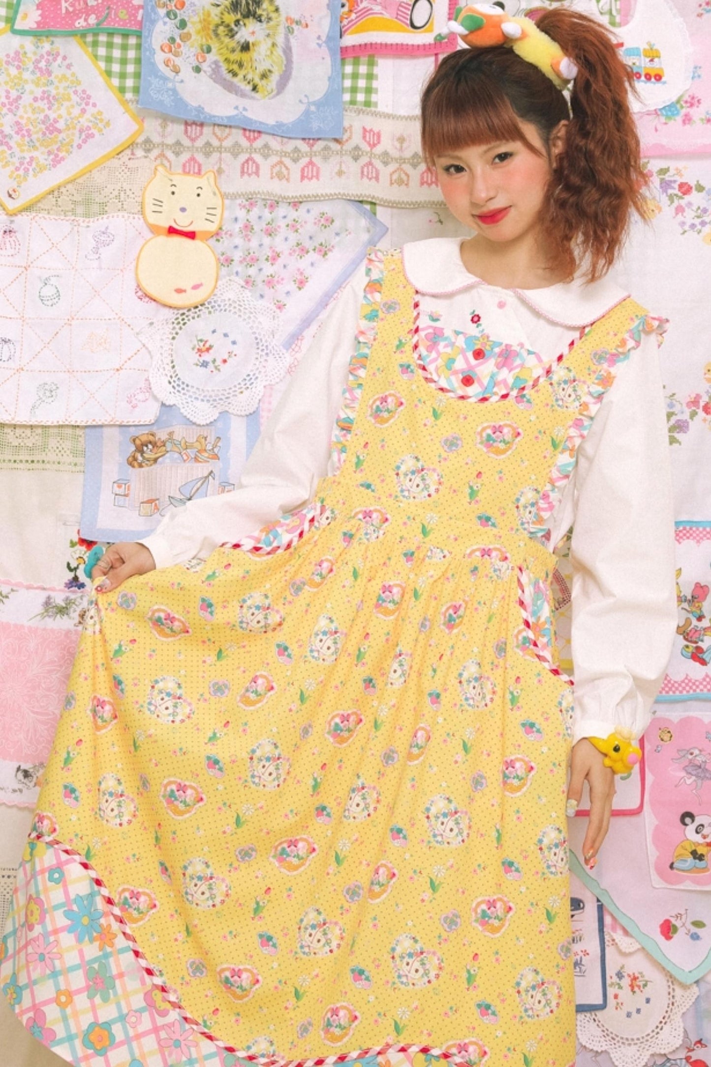 Yellow Cat Print Sleeveless Vintage Skirt Dress