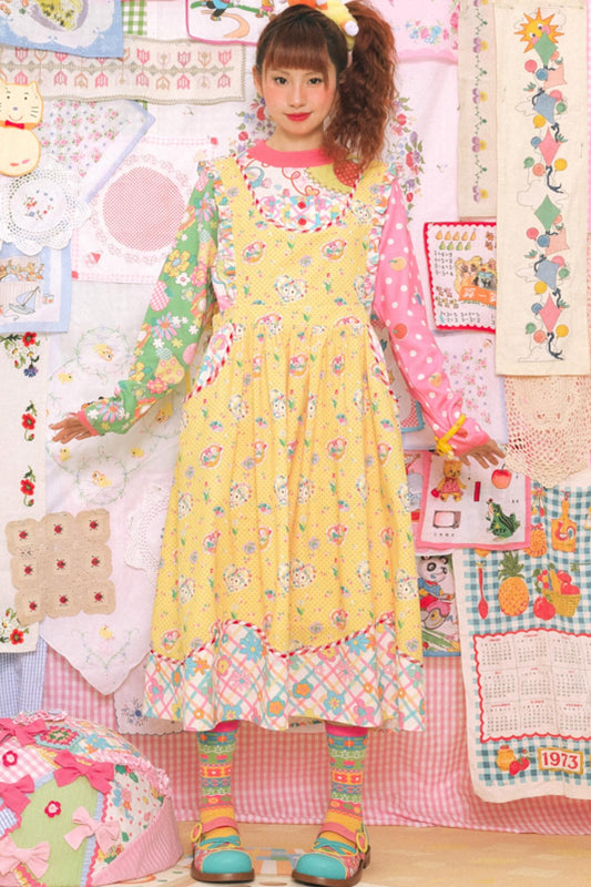 Yellow Cat Print Sleeveless Vintage Skirt Dress