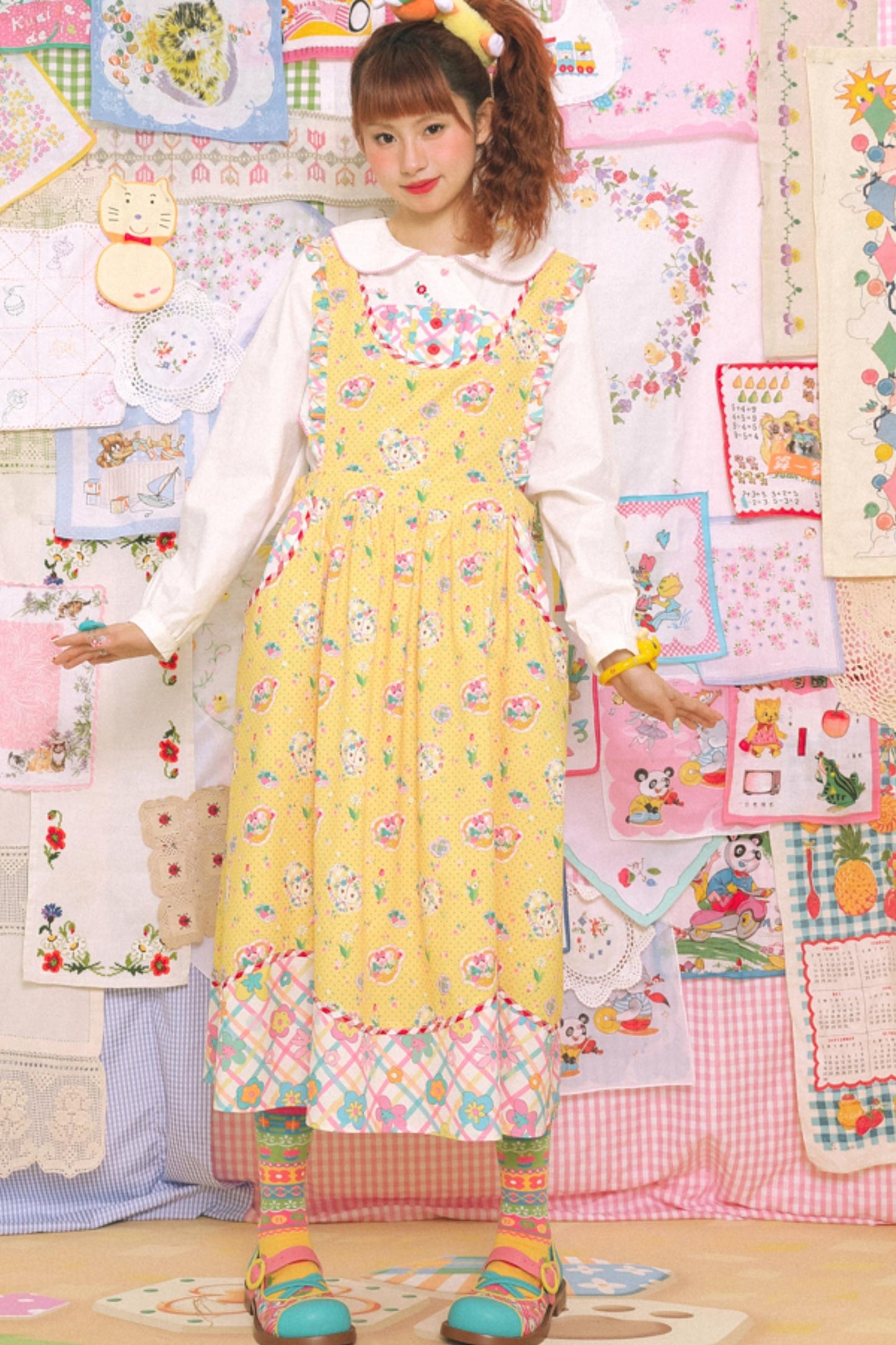 Yellow Cat Print Sleeveless Vintage Skirt Dress