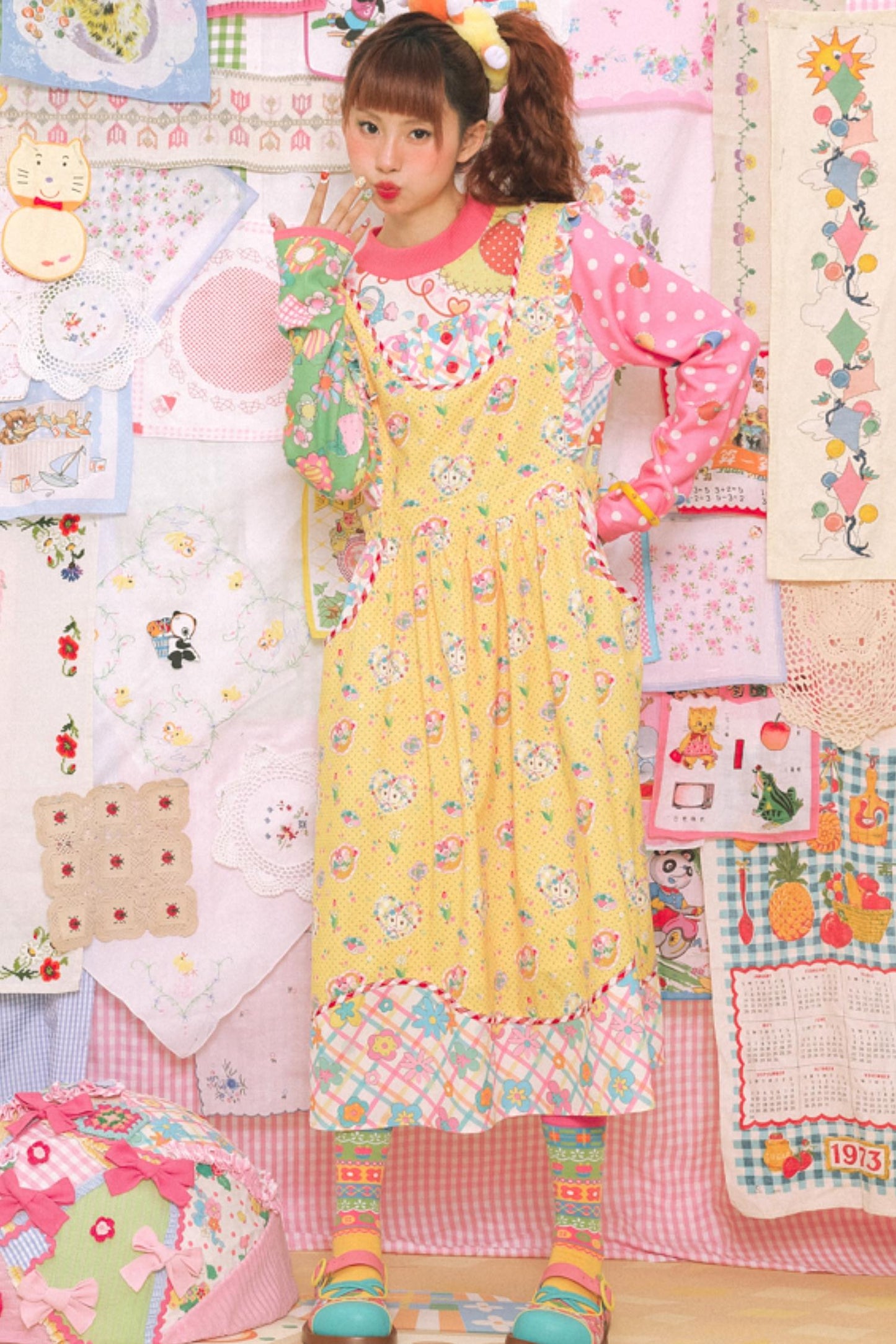 Yellow Cat Print Sleeveless Vintage Skirt Dress