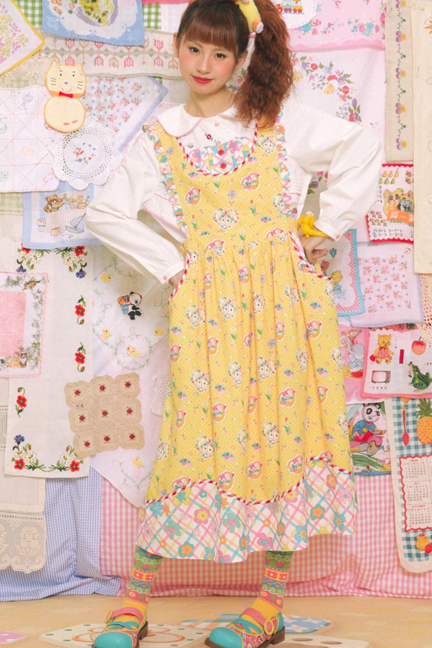 Yellow Cat Print Sleeveless Vintage Skirt Dress